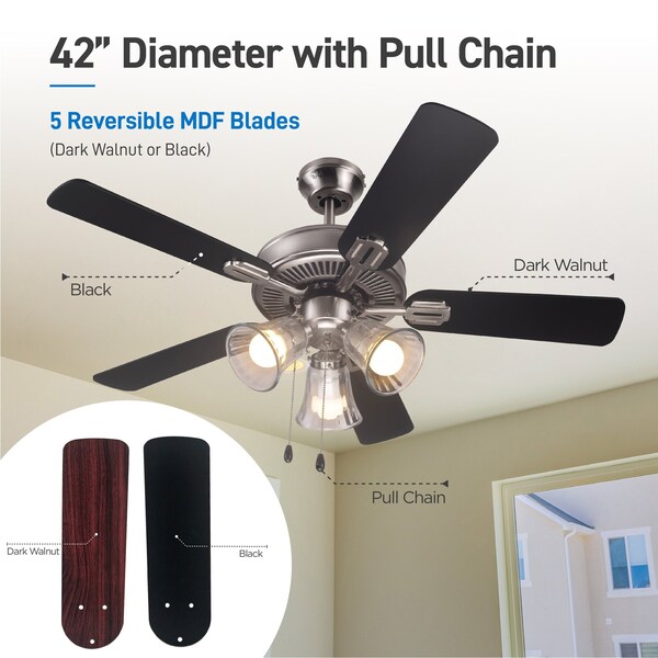 42 Ceiling Fan 5-Blade With Pull Chain And Light Kit